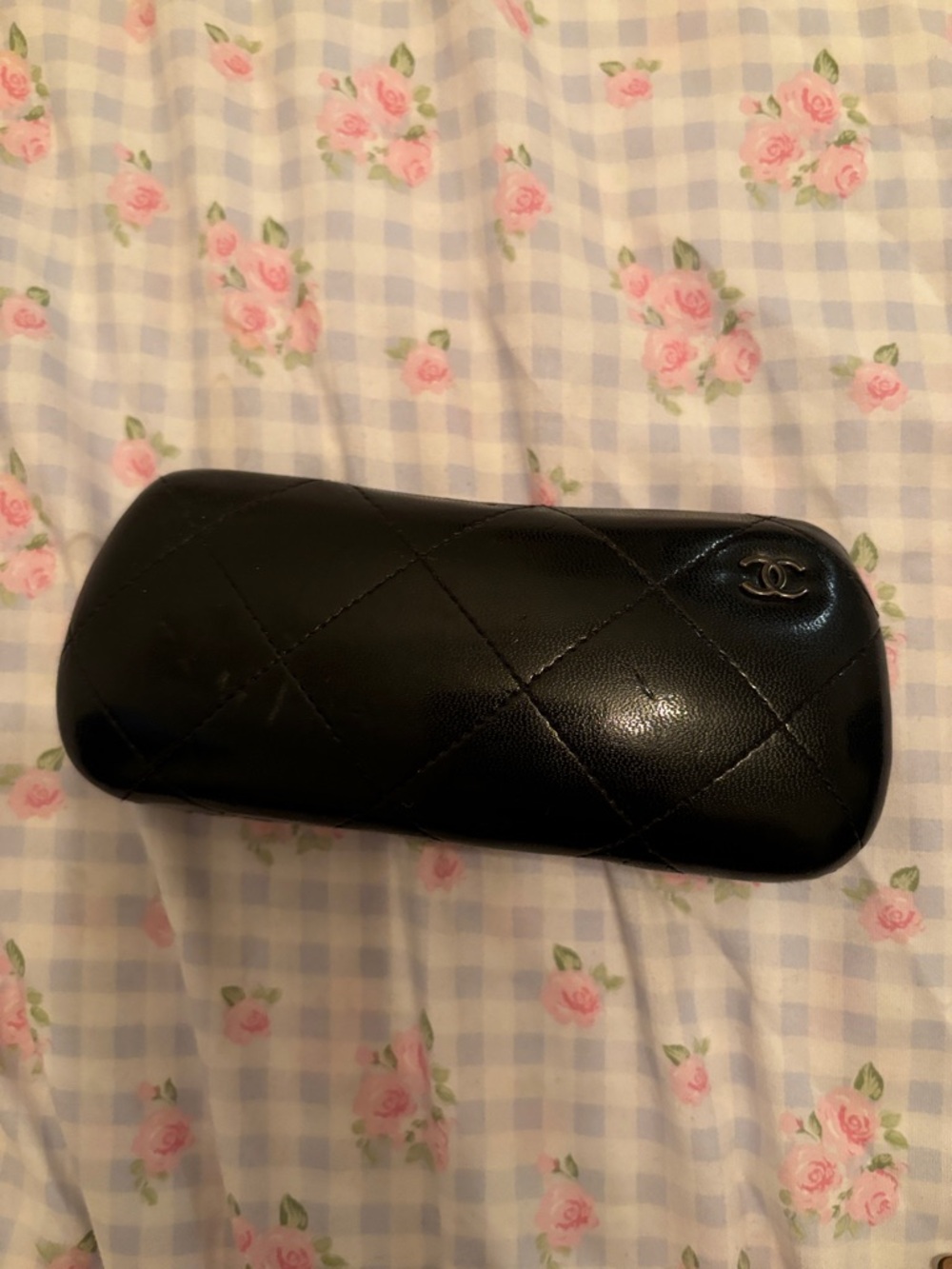 CHANEL Black Quilted Eyewear Case with CC Emblem Used